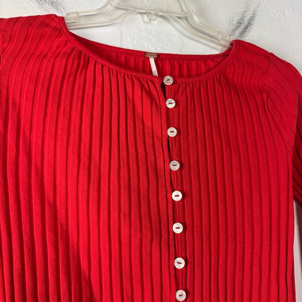 Free People Cardigan Sweater Tilly Long Sleeve Cardi Red Ribbed Button Down Top - Picture 3 of 8